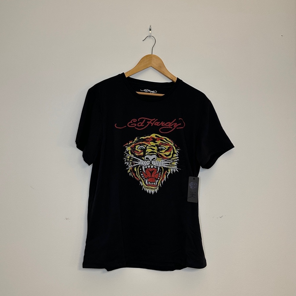Ed Hardy Black Rhinestone Tiger Tshirt